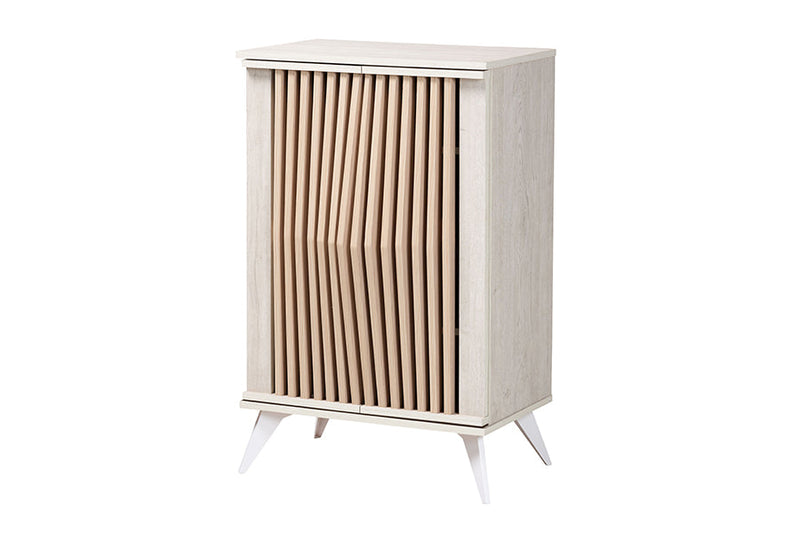 Bastet Light Gray and Brown Wood 2-Door Storage Cabinet Baxton