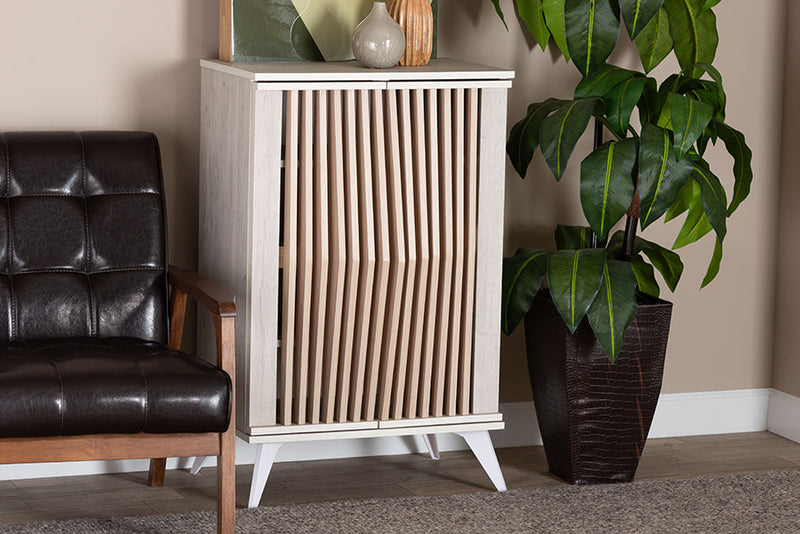 Bastet Light Gray and Brown Wood 2-Door Storage Cabinet Baxton