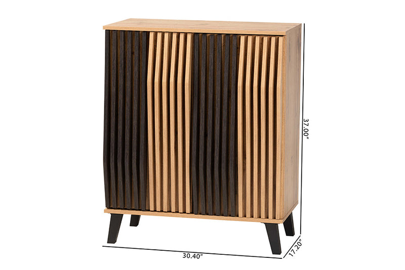 Leyna Two-Tone Espresso and Oak Brown 2-Door Storage Cabinet Baxton