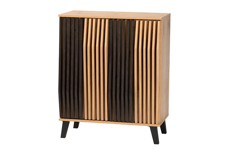 Leyna Two-Tone Espresso and Oak Brown 2-Door Storage Cabinet Baxton
