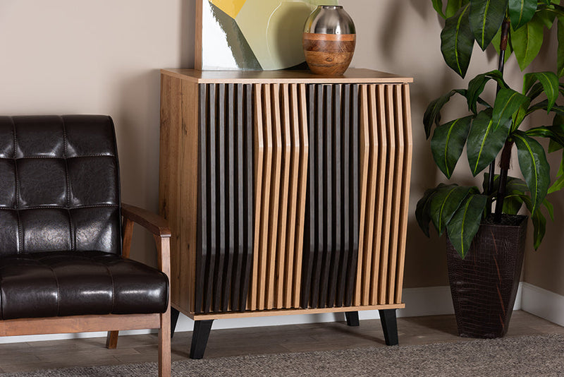 Leyna Two-Tone Espresso and Oak Brown 2-Door Storage Cabinet Baxton