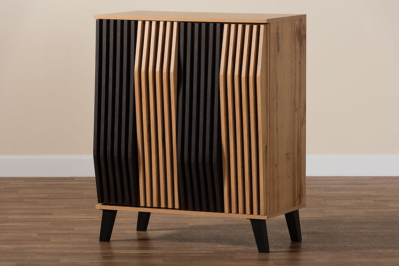 Leyna Two-Tone Espresso and Oak Brown 2-Door Storage Cabinet Baxton