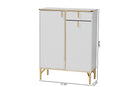 Renaud White Wood and Gold Metal 2-Door Shoe Cabinet Baxton