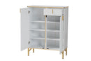 Renaud White Wood and Gold Metal 2-Door Shoe Cabinet Baxton