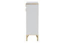 Renaud White Wood and Gold Metal 2-Door Shoe Cabinet Baxton