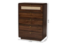 Onika Classic Walnut Brown Wood 5-Drawer Chest w/Rattan Drawer Baxton