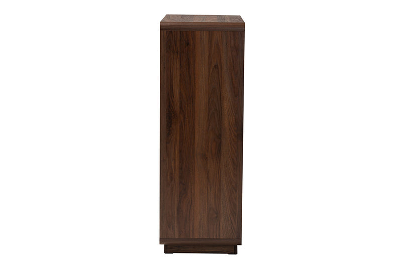 Onika Classic Walnut Brown Wood 5-Drawer Chest w/Rattan Drawer Baxton