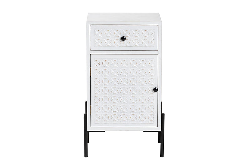 Glenda White and Black Metal 1-Drawer Storage Cabinet Baxton