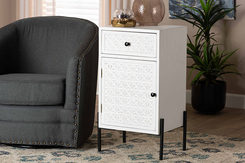 Glenda White and Black Metal 1-Drawer Storage Cabinet Baxton