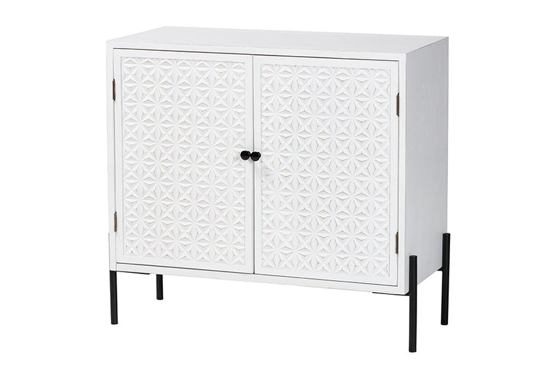 Glenda White and Black Metal 2-Door Storage Cabinet Baxton