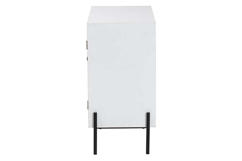 Glenda Mid-Century White Finished Wood and Black Metal 2-Door Storage Cabinet