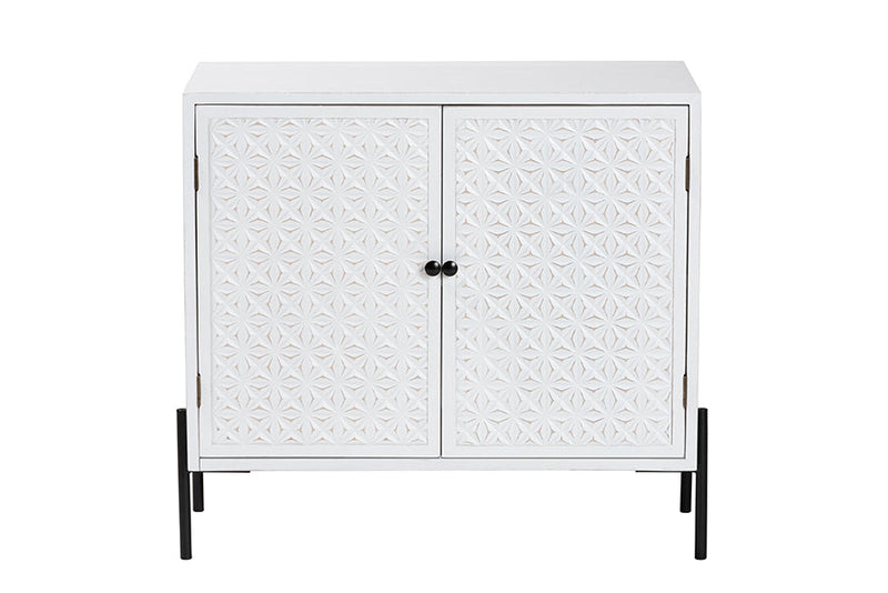 Glenda White and Black Metal 2-Door Storage Cabinet Baxton