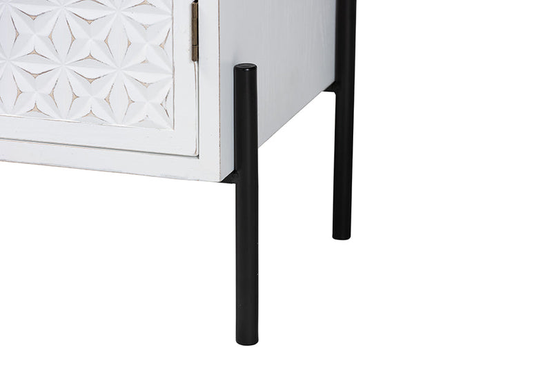 Glenda White and Black Metal 2-Door Storage Cabinet Baxton