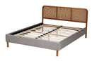 Alke Light Gray Velvet Fabric and Walnut Brown Queen Size Platform Bed Baxton