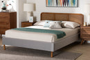 Alke Light Gray Velvet Fabric and Walnut Brown Queen Size Platform Bed Baxton