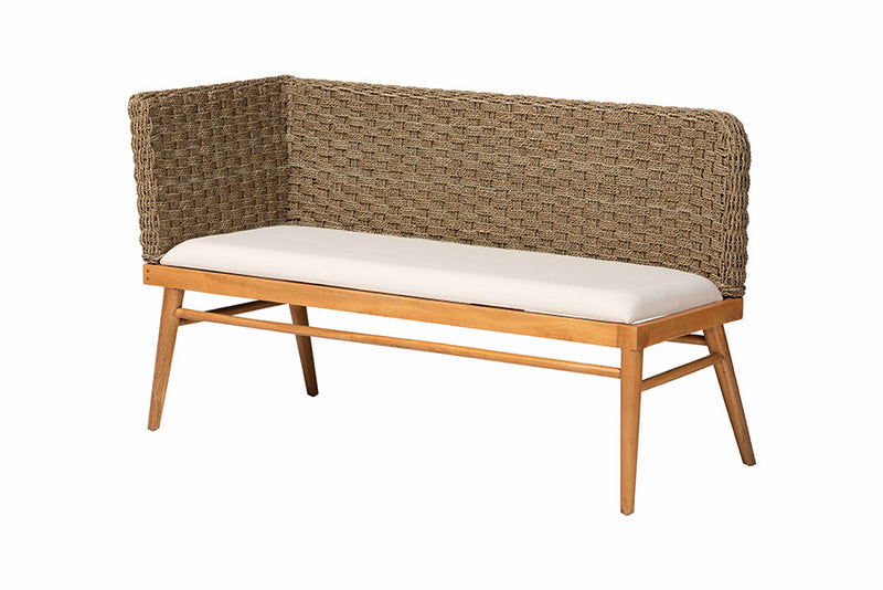 Euclid Natural Seagrass and Acacia Wood 3-Piece Dining Nook Set Baxton