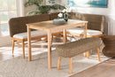 Euclid Natural Seagrass and Acacia Wood 4Pc Dining Nook Set Baxton