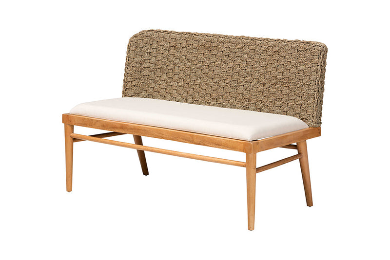 Euclid Natural Seagrass and Acacia Wood 4Pc Dining Nook Set Baxton