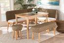 Euclid Natural Seagrass and Acacia Wood 5-Piece Dining Nook Set Baxton