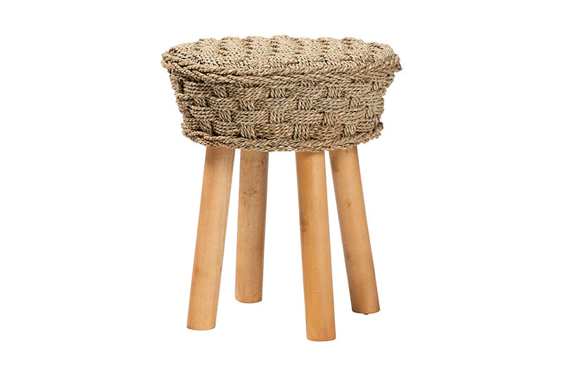 Euclid Natural Seagrass and Acacia Wood 5-Piece Dining Nook Set Baxton