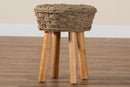 Euclid Natural Seagrass and Acacia Wood Stool Baxton