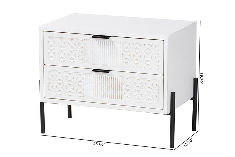 Naomi Distressed White and Black Metal 2-Drawer Storage Cabinet Baxton