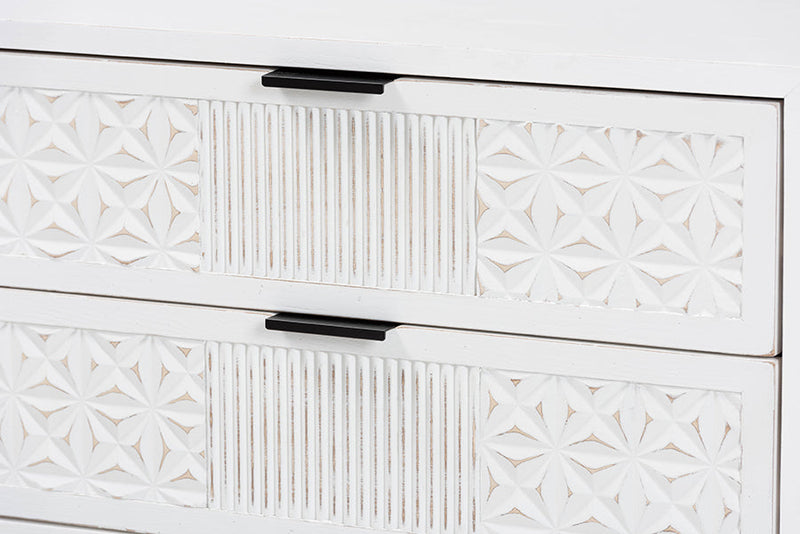 Naomi Distressed White and Black Metal 2-Drawer Storage Cabinet Baxton