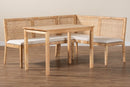 Giolla Bohemian Light Honey Rattan 3-Piece Dining Nook Set Baxton