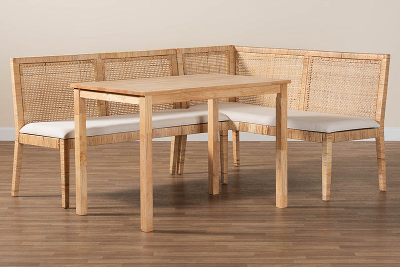 Giolla Bohemian Light Honey Rattan 3-Piece Dining Nook Set Baxton
