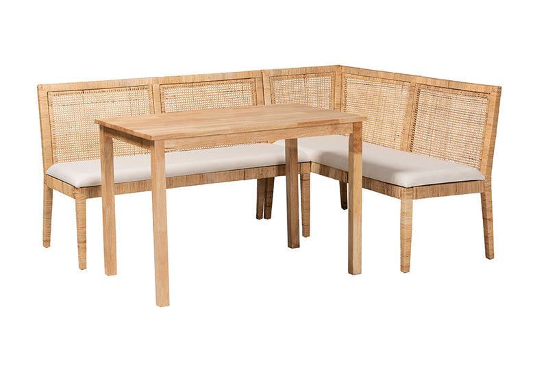 Giolla Bohemian Light Honey Rattan 3-Piece Dining Nook Set Baxton