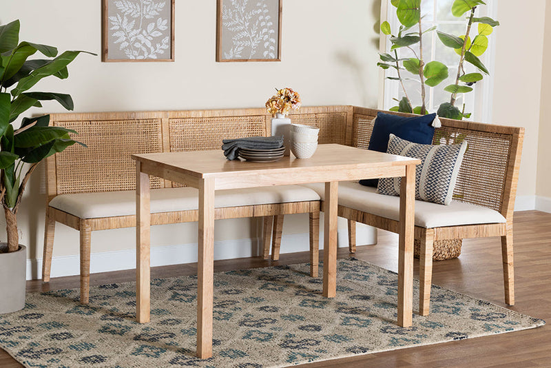 Giolla Bohemian Light Honey Rattan 3-Piece Dining Nook Set Baxton