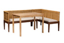 Alena Natural Brown Rattan and Brown Acacia Wood 3-Piece Dining Nook set Baxton