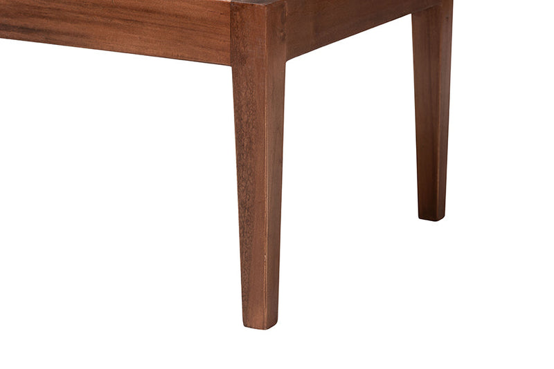 Alena Natural Brown Rattan and Brown Acacia Wood 3-Piece Dining Nook set Baxton