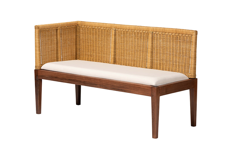 Alena Modern Bohemian Nautral Brown Rattan and Brown Acacia Wood 2-Piece Dining Nook Banquette Set