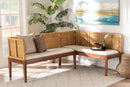 Alena Nautral Brown Rattan and Brown Acacia Wood 2Pc Dining Nook Banquette Set Baxton