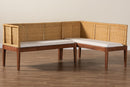 Alena Nautral Brown Rattan and Brown Acacia Wood 2Pc Dining Nook Banquette Set Baxton