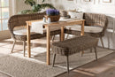 Vologne Greywashed Seagrass Bench and Wood Table 4Pc Dining Nook Set Baxton