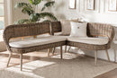 Vologne Greywashed Seagrass and Acacia Wood 2Pc Dining Nook Banquette Set Baxton