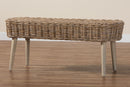 Vologne Natural Kubu Rattan and Gray Acacia Wood Accent Bench Baxton