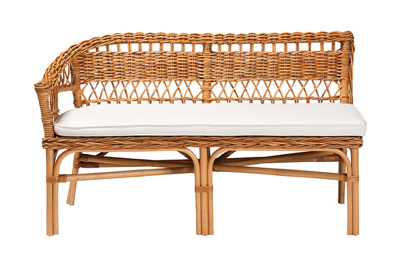 Mira Natural Brown and Rattan 3-Piece Dining Nook Set Baxton