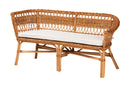 Mira Natural Brown and Rattan 3-Piece Dining Nook Set Baxton