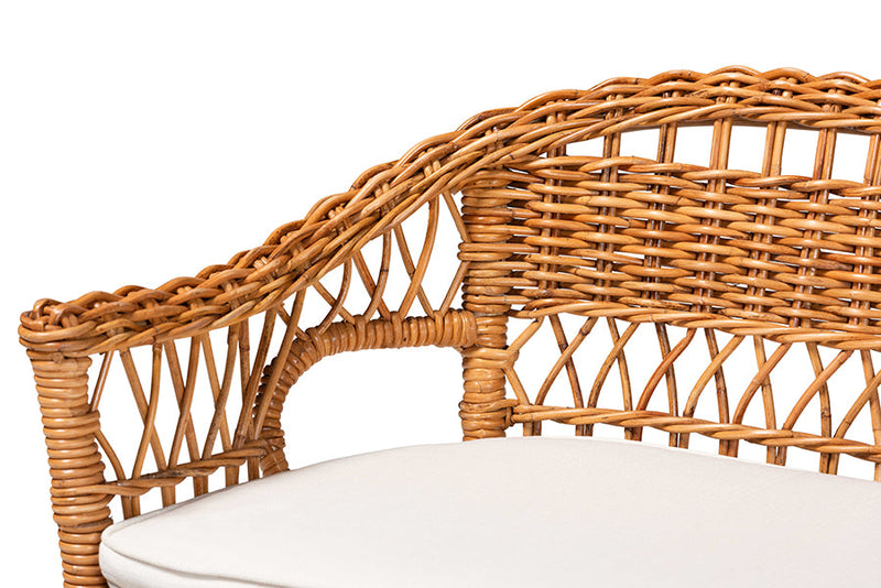 Mira Natural Brown and Rattan 3-Piece Dining Nook Set Baxton