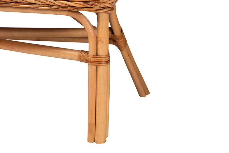 Mira Natural Brown and Rattan 3-Piece Dining Nook Set Baxton