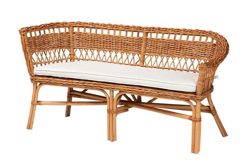 Mira Modern Bohemian Natural Brown Rattan 2-Piece Dining Nook Banquette Set