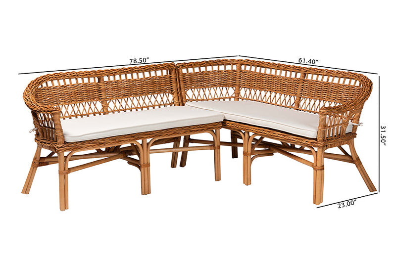 Mira Natural Brown Rattan 2Pc Dining Nook Banquette Set Baxton