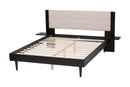 Richmond Beige Fabric and Black Wood Queen Size Bed w/Built-In Side Tables Baxton
