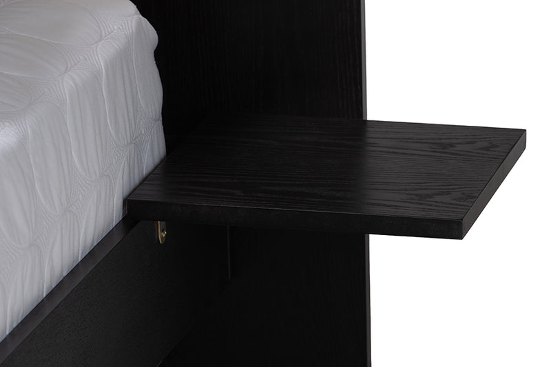 Richmond Transitional Beige Fabric and Black Wood Queen Size Bed w/Built-In Side Tables