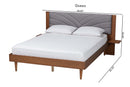 Malinda Gray Fabric and Walnut Brown Wood Queen Size Platform Bed w/Side Table Baxton