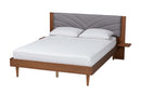 Malinda Gray Fabric and Walnut Brown Wood Queen Size Platform Bed w/Side Table Baxton