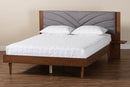 Malinda Gray Fabric and Walnut Brown Wood Queen Size Platform Bed w/Side Table Baxton